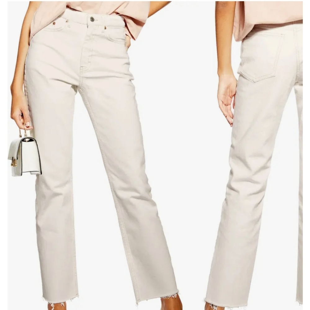 Topshop straight leg raw hem jeans white 4 nwt